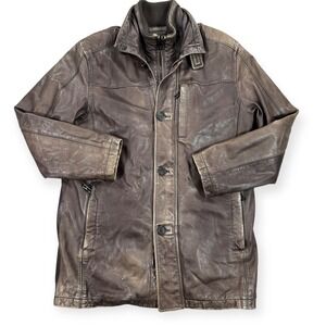 Andrew Marc Jacket Men's Small Brown Leather Button Zipped‎ Insulated Lined